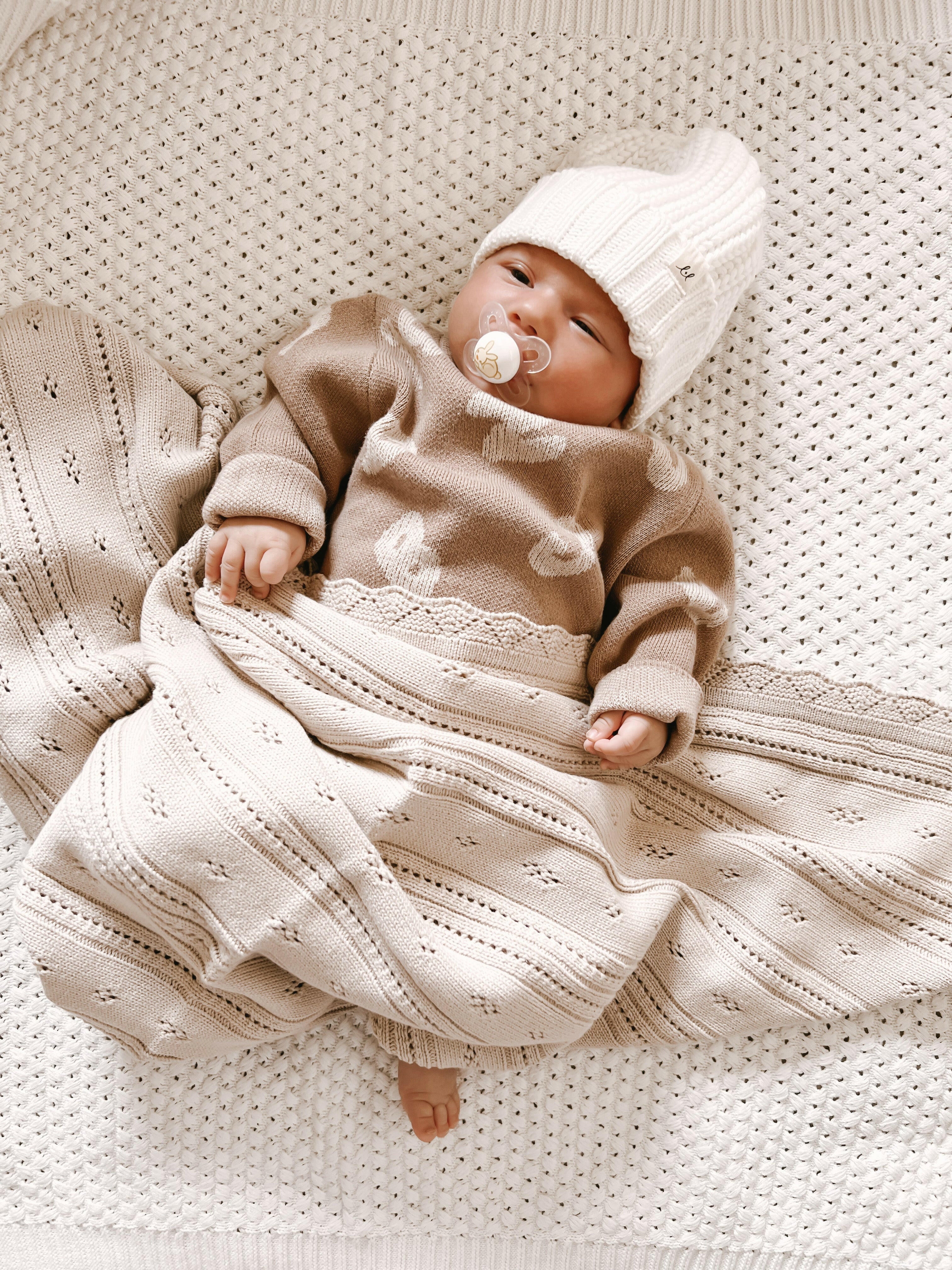 Pointelle Baby Blanket - Beige  Luna + Luca