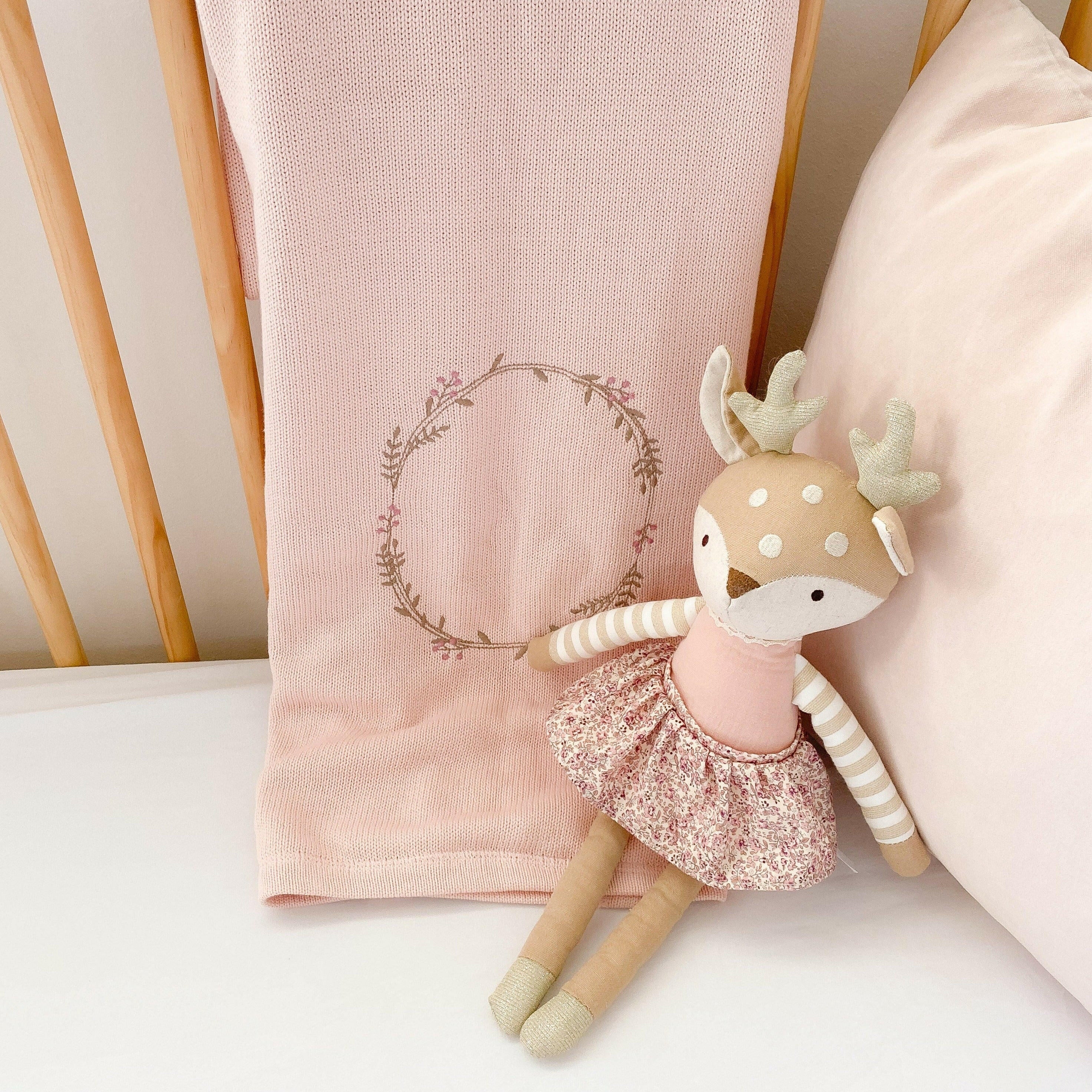 WREATH EMBR. DOUBLE SIDED BLANKET - PINK Blanket MON AMI