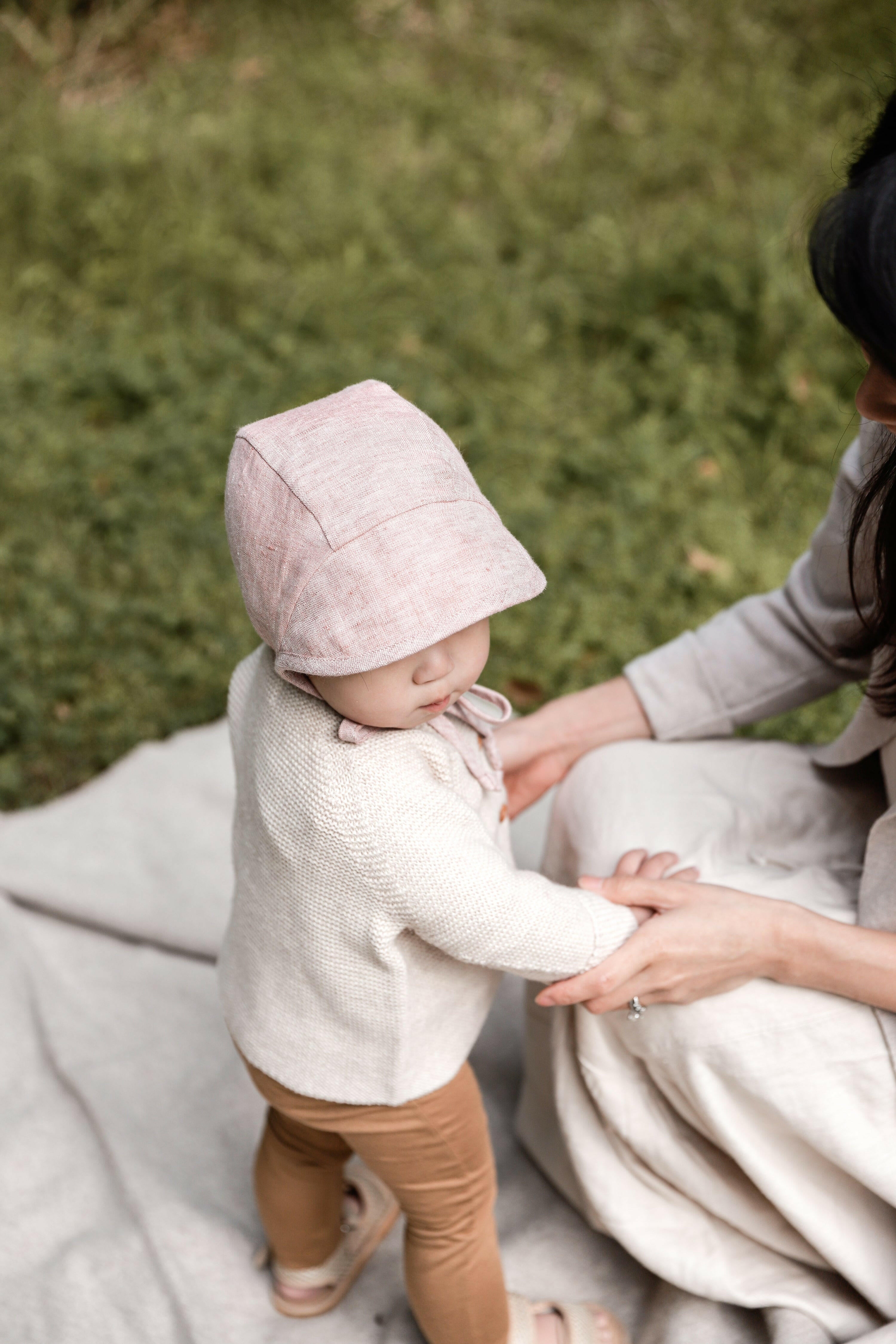 Brimmed Blush Linen Bonnet Cotton-Lined Bonnets Briar Baby®