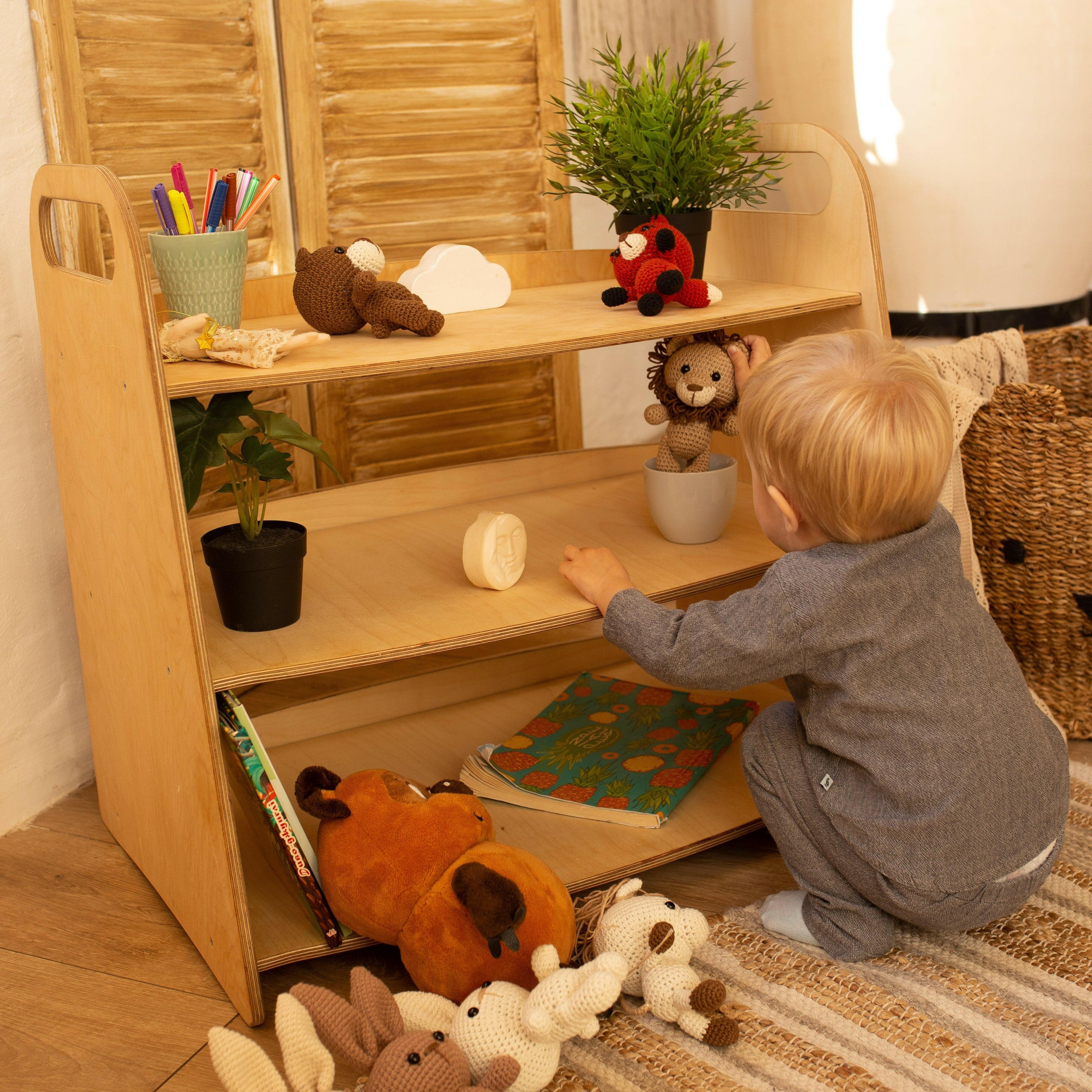 2in1 Montessori Shelves Set: Bookshelf + Toy Shelf – Beige Shelves Goodevas