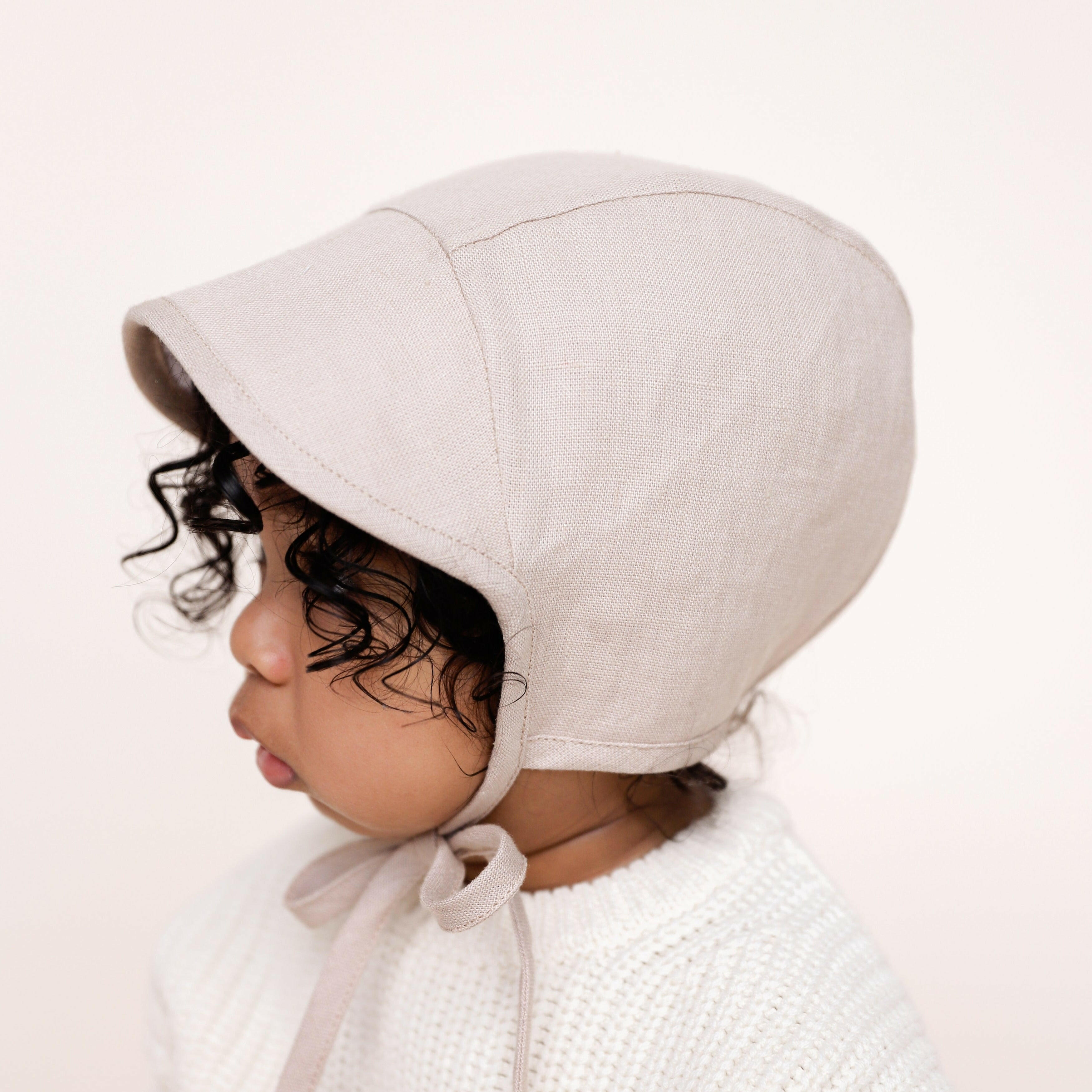 Brimmed Just Beige Linen Bonnet Cotton-Lined Bonnets Briar Baby®
