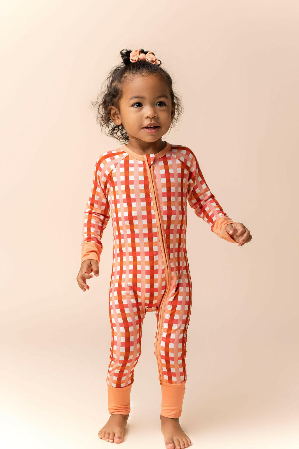 Peachy Plaid Zipper Romper Baby & Toddler In my Jammers