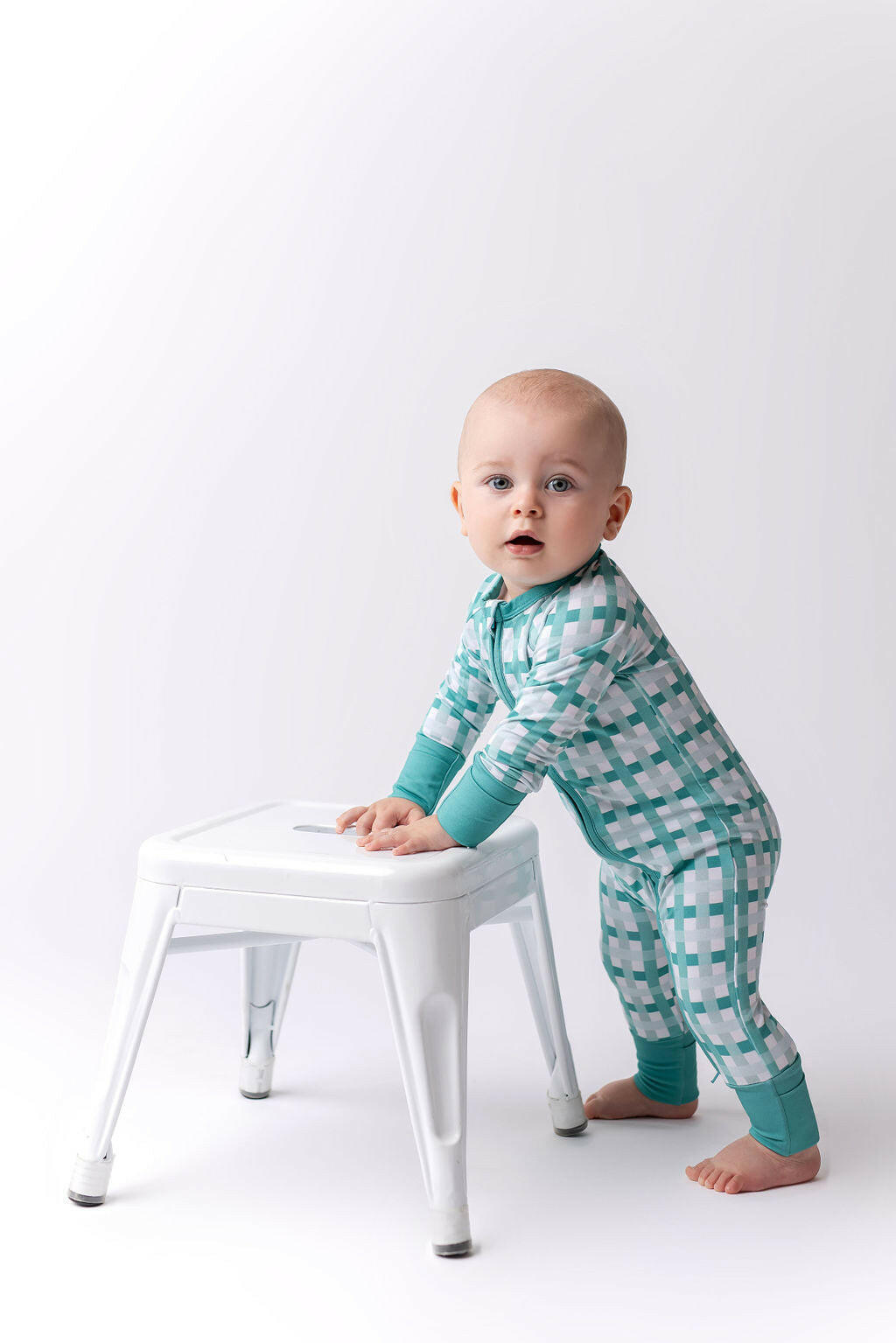 Teal Plaid Zipper Romper Baby & Toddler In my Jammers