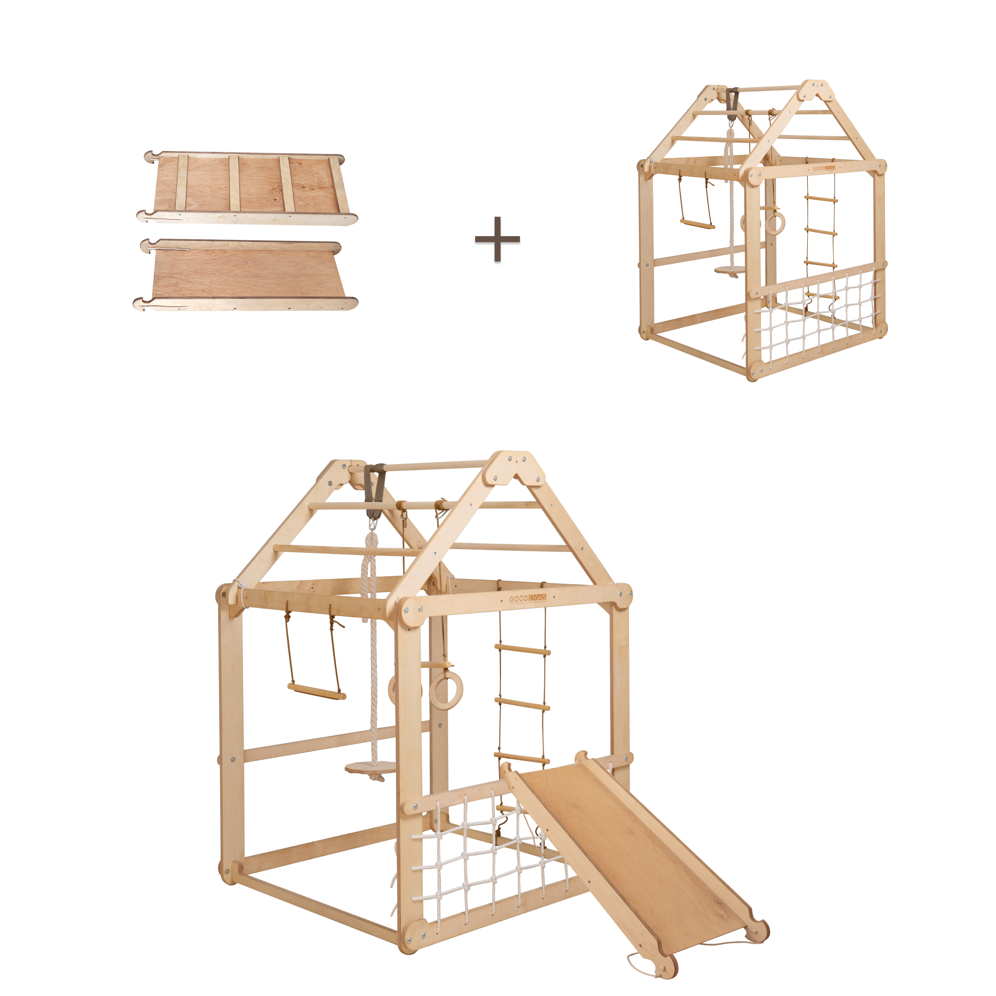 Indoor Wooden Playhouse with Swings and Slide Board Playhouses Goodevas