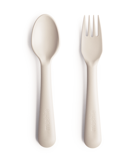 Fork and Spoon Set -Ivory feeding Mushie