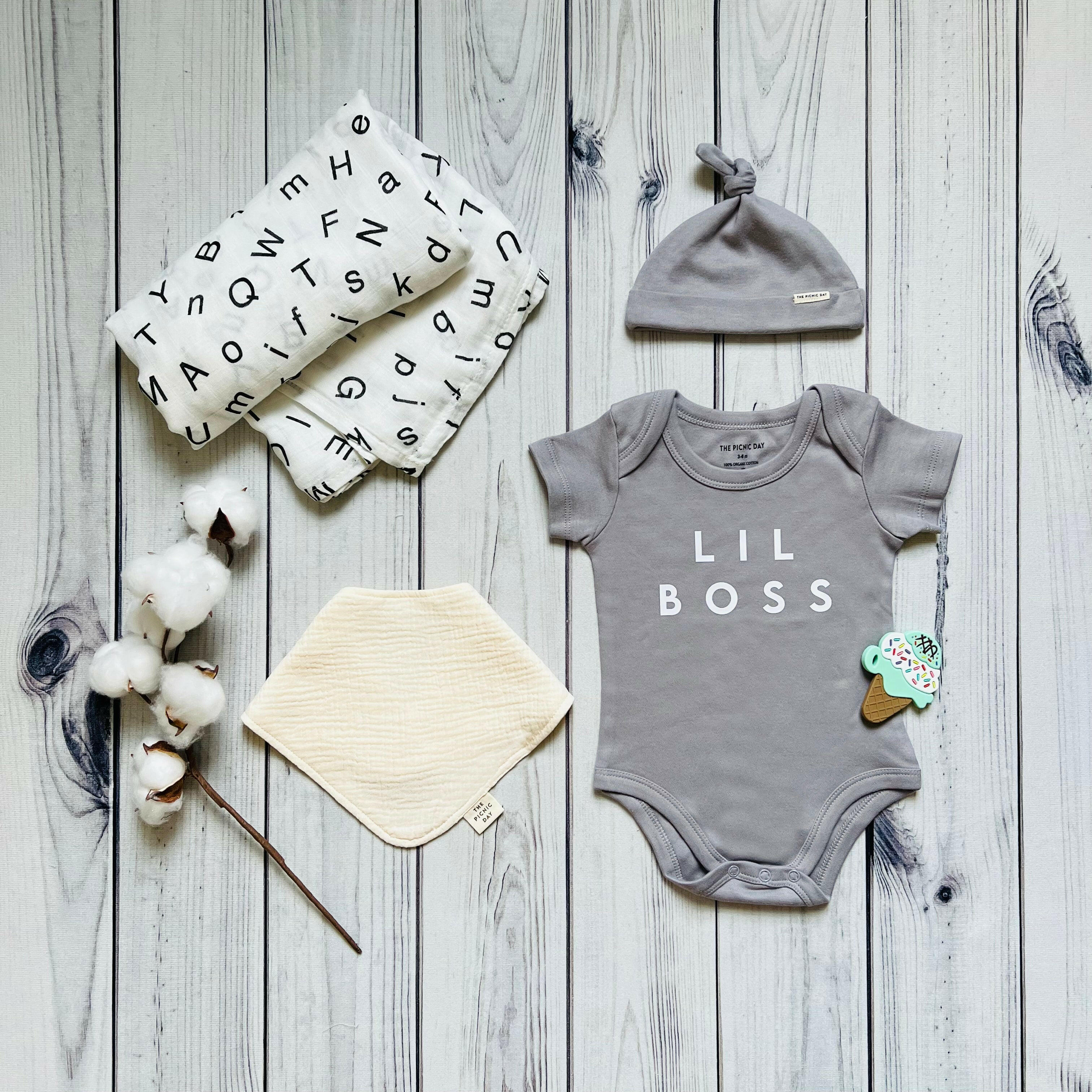 Lil Boss Organic Baby Gift Bundle Ash Gray Baby Gift Sets The picnic day