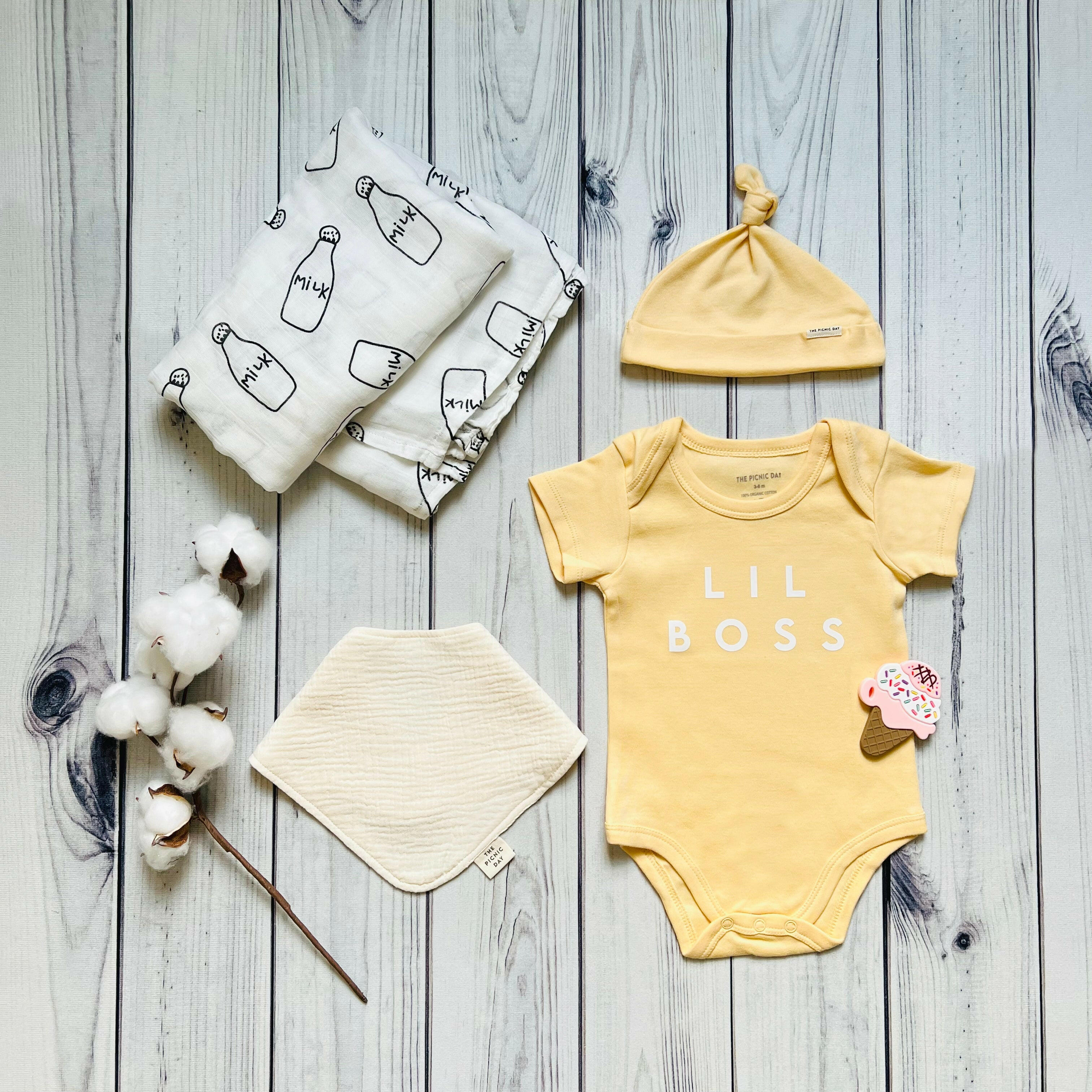 Lil Boss Organic Baby Gift Bundle Lemon Yellow Baby Gift Sets The picnic day