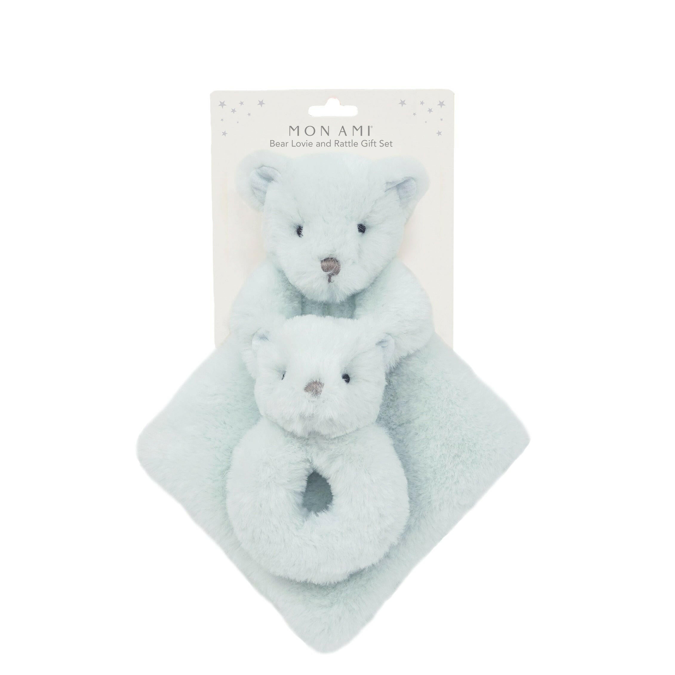 BLUE LUXE BEAR LOVIE AND RATTLE SET Security Blankie MON AMI