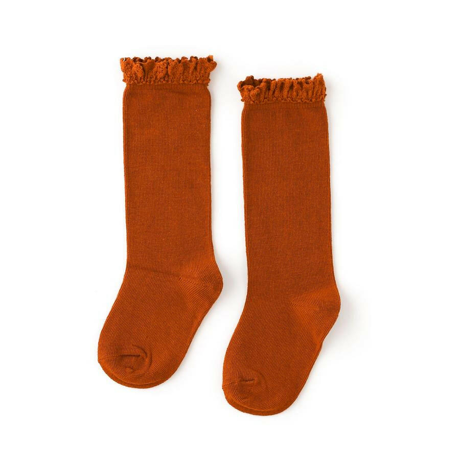 Pumpkin Spice Lace Top Knee High Socks Socks Little Stocking Co