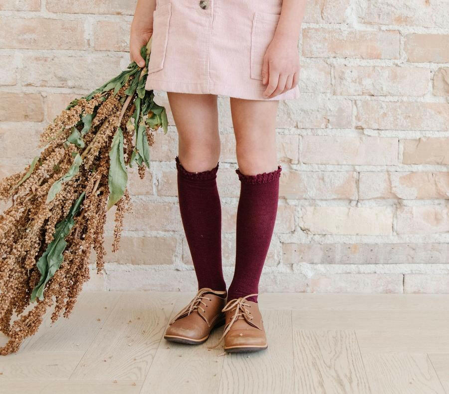 Wine Lace Top Knee High Socks Socks Little Stocking Co