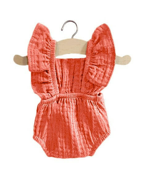 Lou retro romper in Papaya double gauze cotton Doll Clothing Minikane