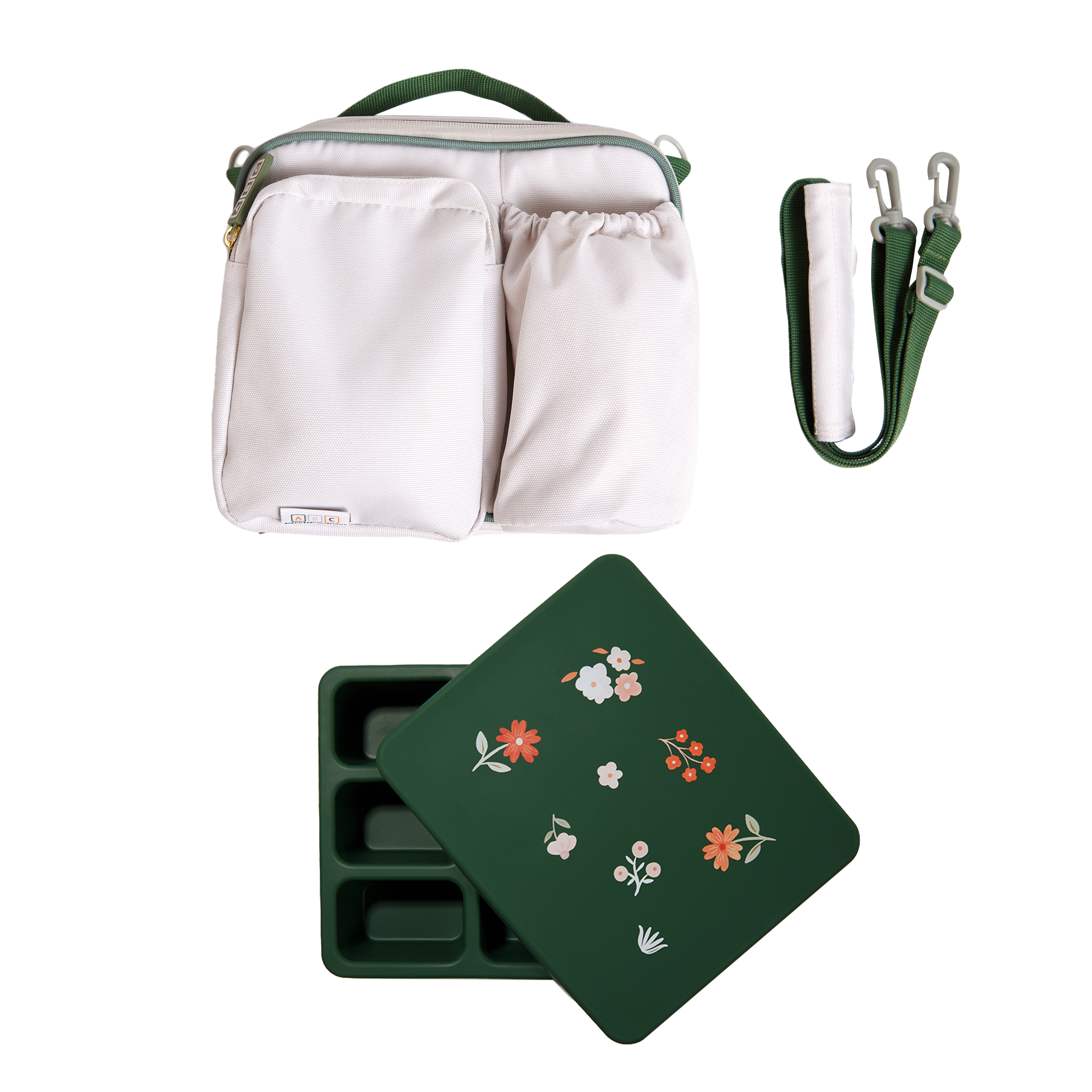 Bento and Lunch Bag Set Neutral with Mini Floral Austin Baby Collection