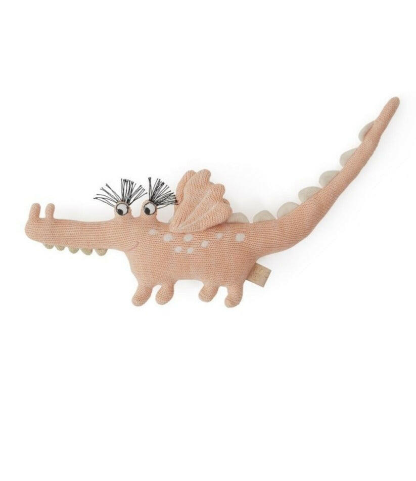 Darling Rattle - Baby Yoshi Crocodile - Coral Stuffies OYOY