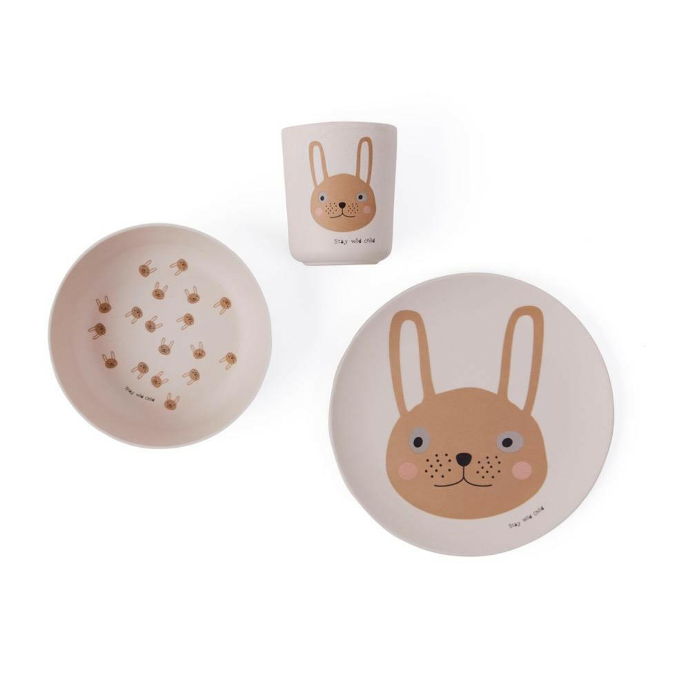 Rabbit Bamboo Tableware Set - Rose Feeding OYOY