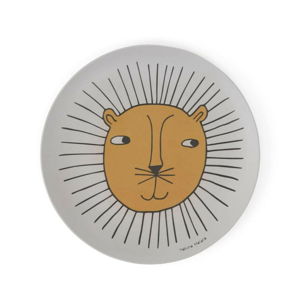 Lion Bamboo Tableware Set - Grey Feeding OYOY