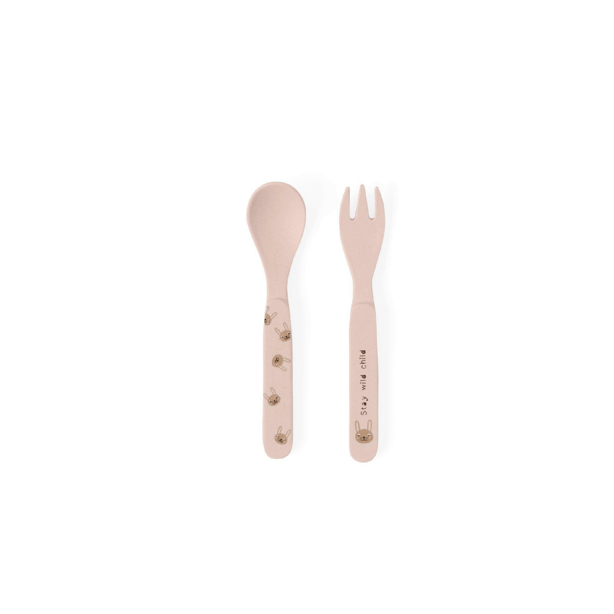Rabbit Bamboo Fork & Spoon - Rose OYOY