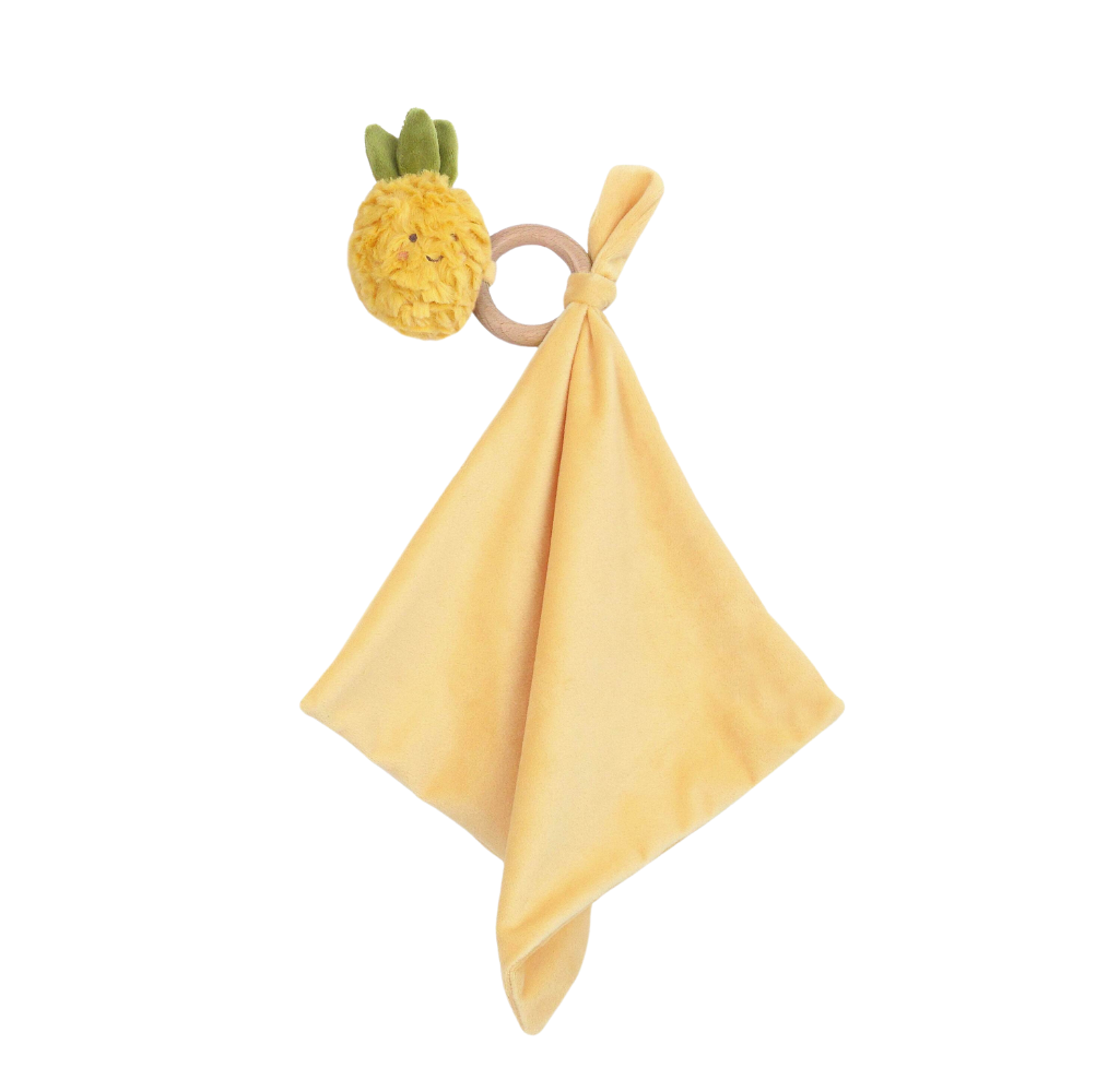 PINA PINEAPPLE WOOD TEETHER SECURITY BLANKIE Security Blankie MON AMI