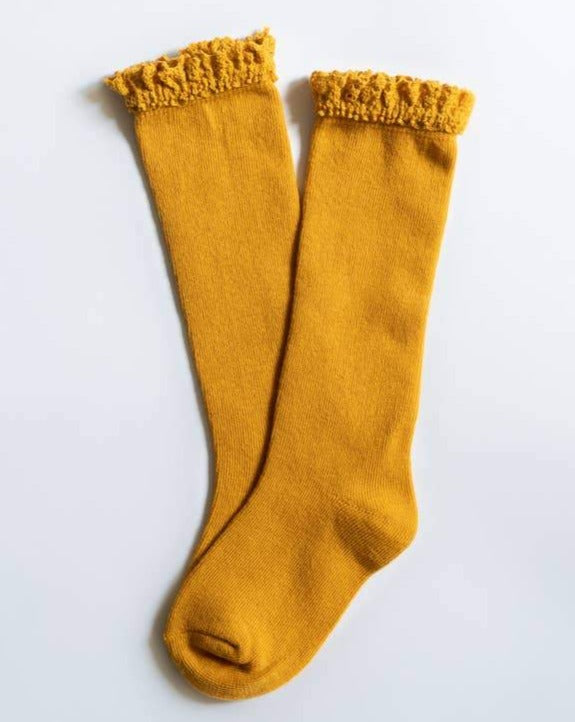 Little Stocking co Marigold Yellow Lace Top Knee High Socks