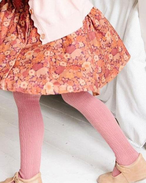Mauve Rose Cable Knit Tights Tights Little Stocking Co