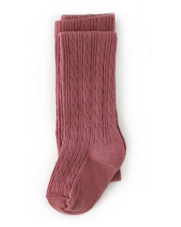 Mauve Rose Cable Knit Tights Tights Little Stocking Co