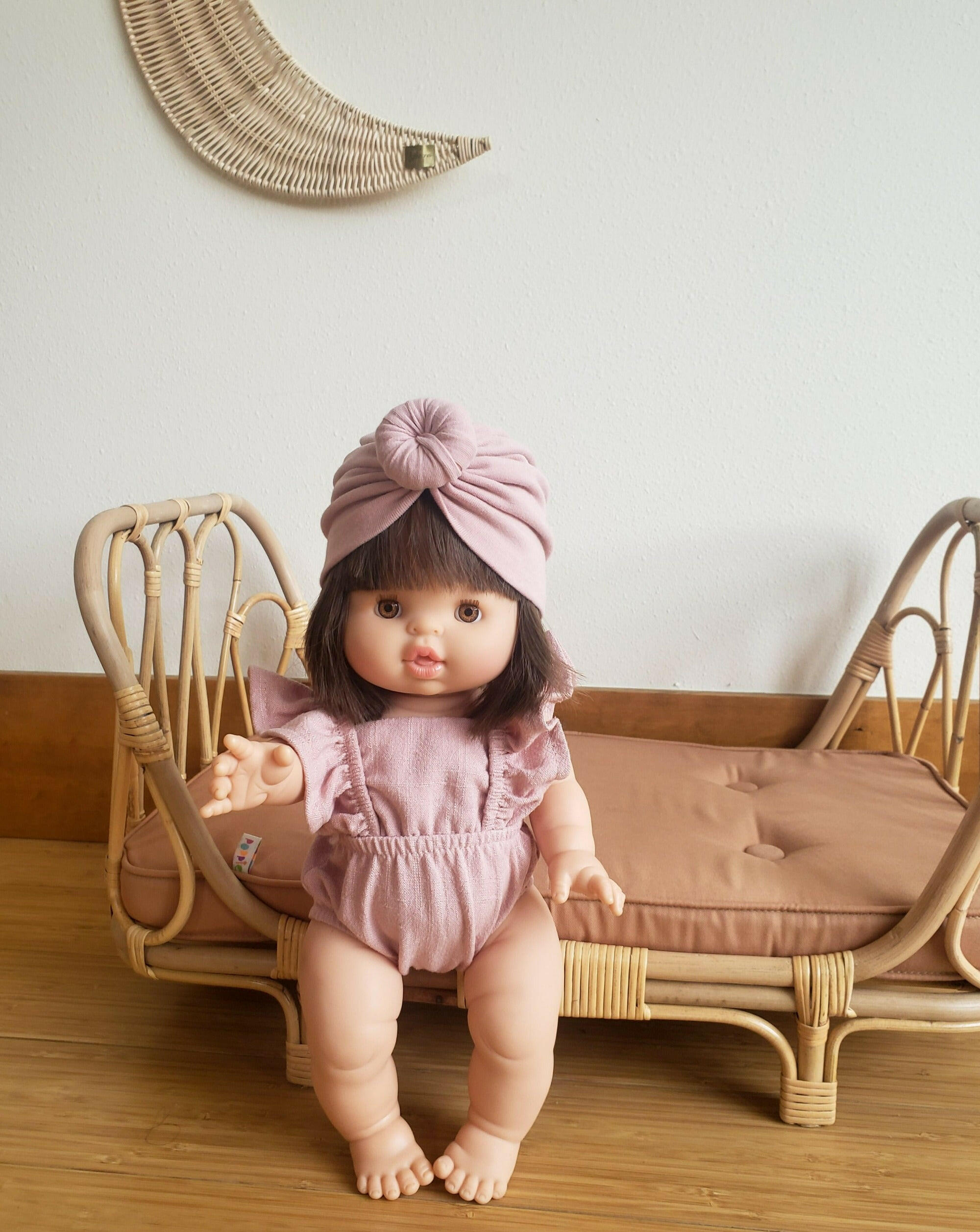 Lou Retro Washed Linen Romper Old Pink Doll Clothing Minikane