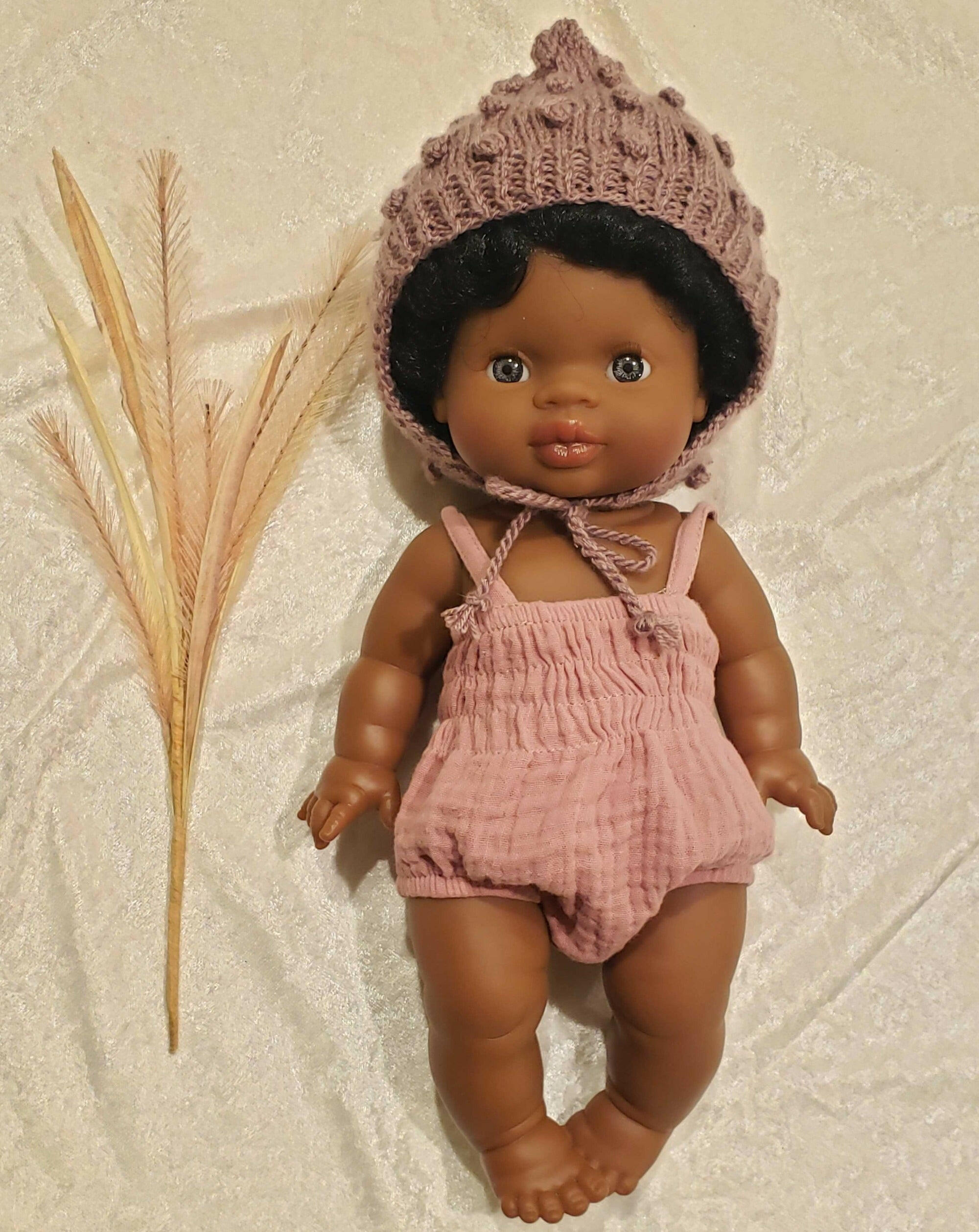 Pixie Bobble Bonnet for Baby Dolls - Tea Rose Doll Clothing Minikane
