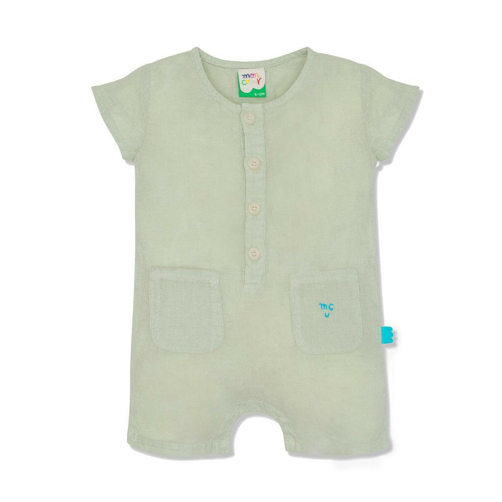 MC Baby Sage Linen Romper romper Mon Coeur 3/6M Light Sage