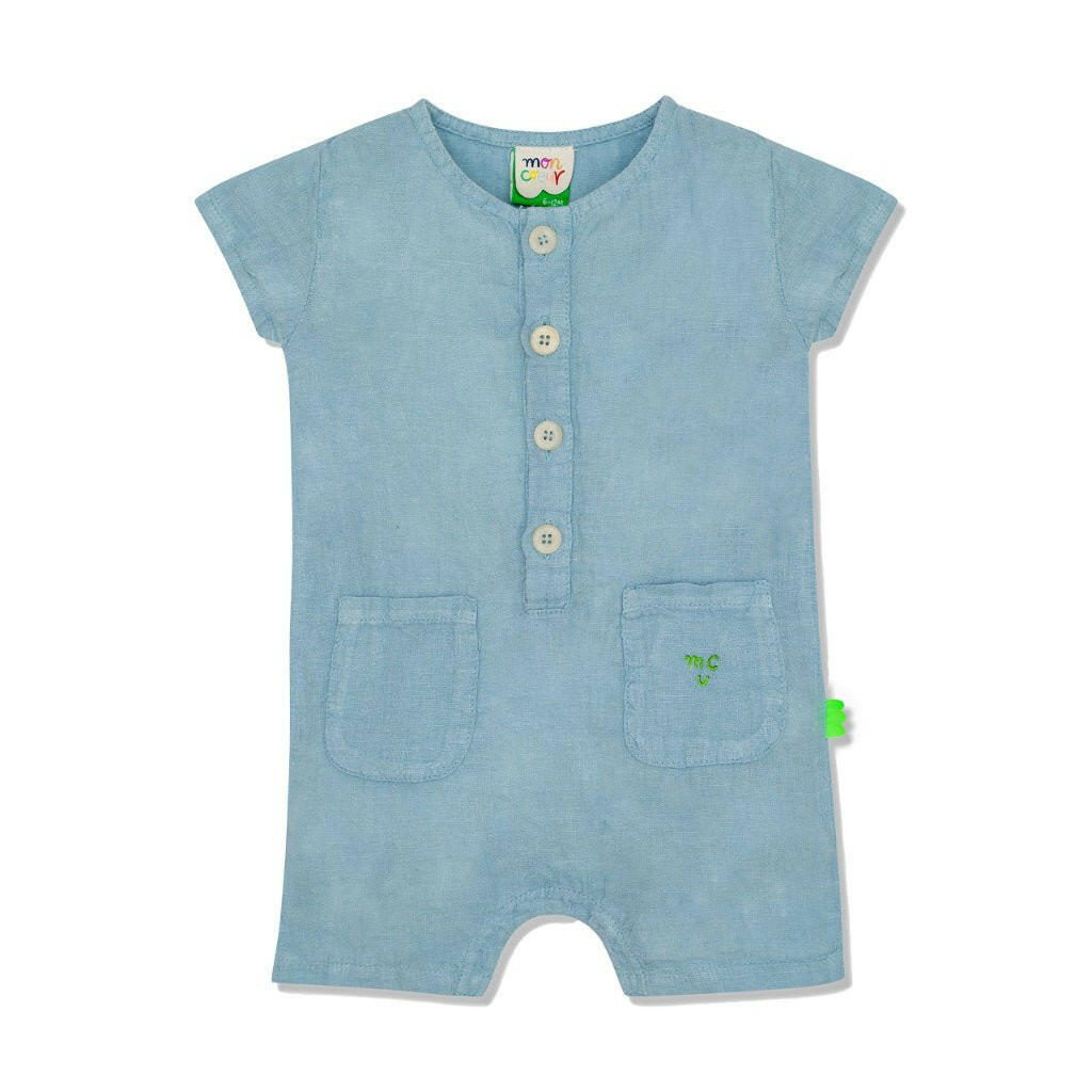 MC Baby Blue Linen Romper romper Mon Coeur 3/6M Slate Blue