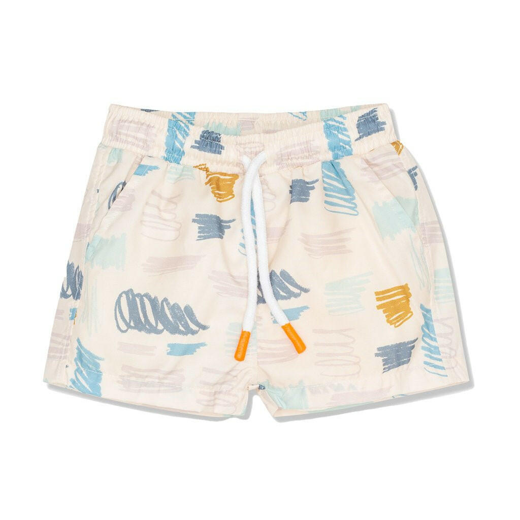 Baby Swim Trunk - Scribble 2 print swimwear Mon Coeur 3/6M Cream/Scribble