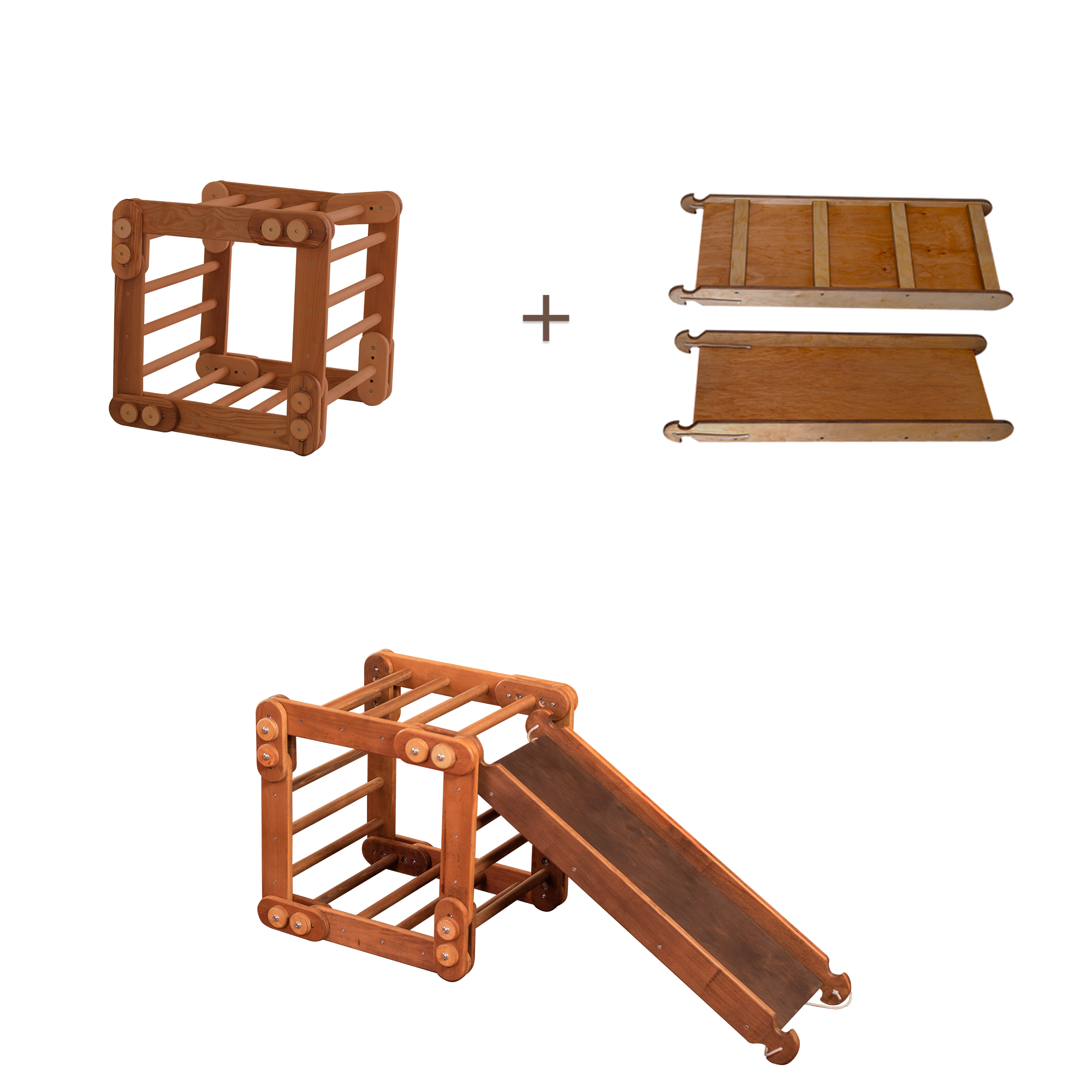 Montessori Climbing Frame Set 2in1: Snake Ladder + Slide Board/Climbing Ramp | Chocolate 2in1 Playsets Goodevas Chocolate