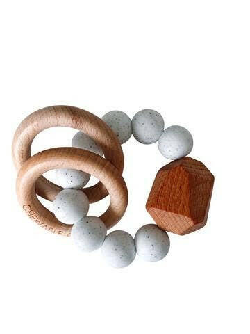Hayes Silicone + Wood Teether Ring Baby Essentials Chewable Charm Moonstone