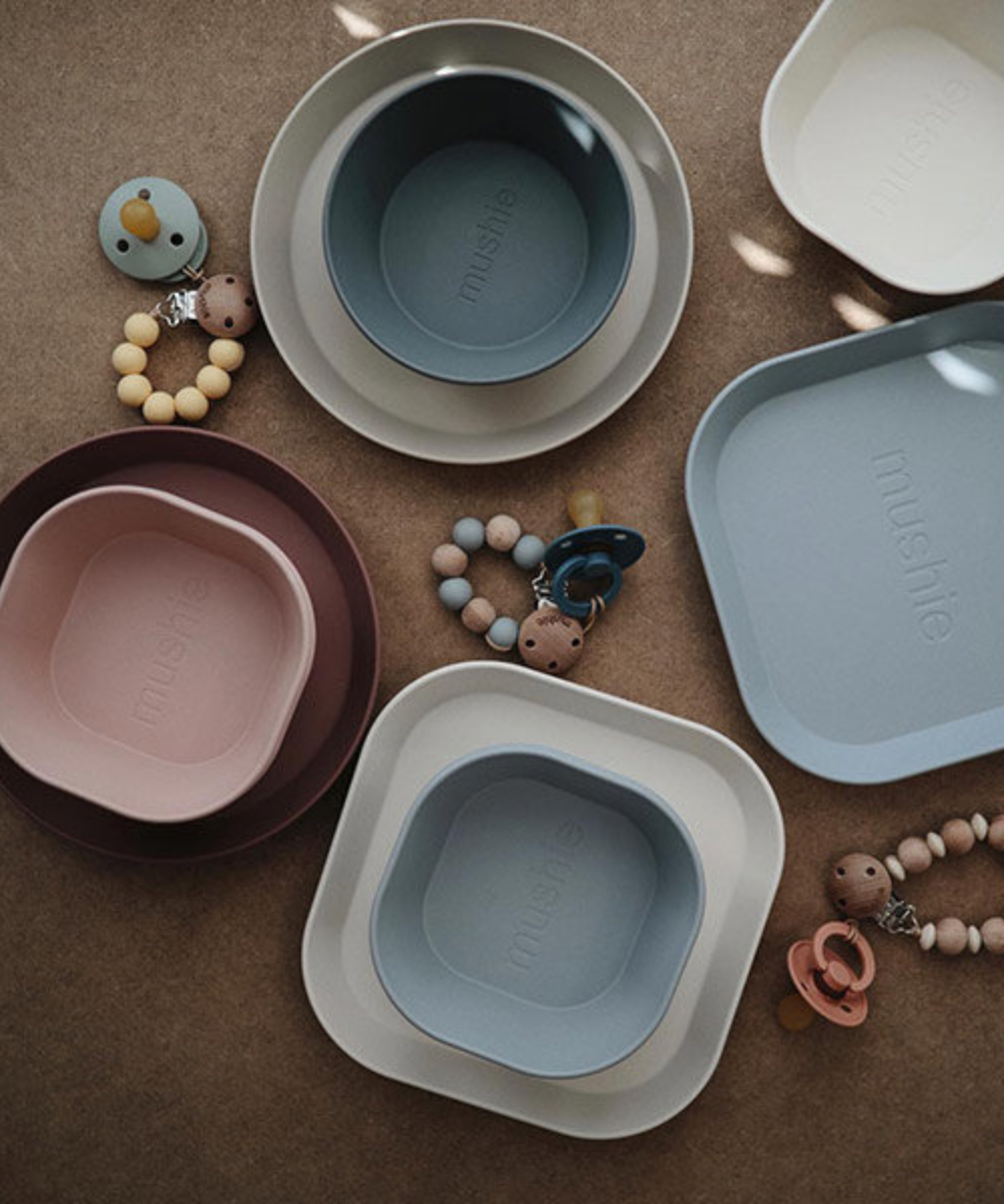 Square Dinner Bowl - Set of 2 Blush Feeding Mushie