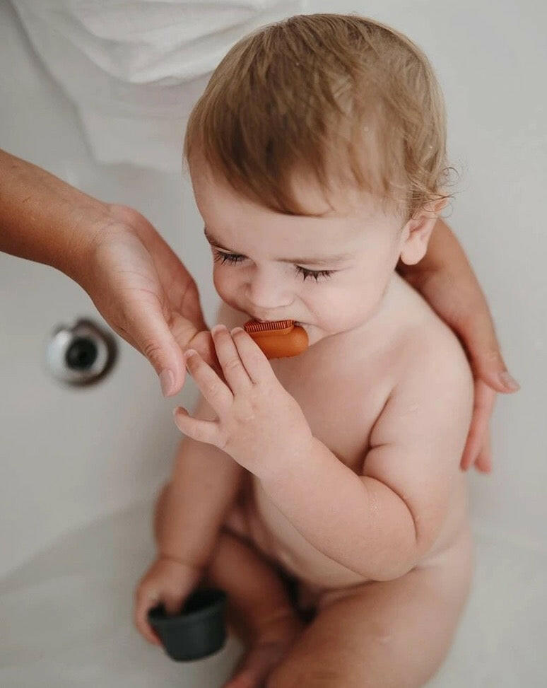 Finger Toothbrush - Shifting Sand/Cambridge Blue Baby Essentials Mushie