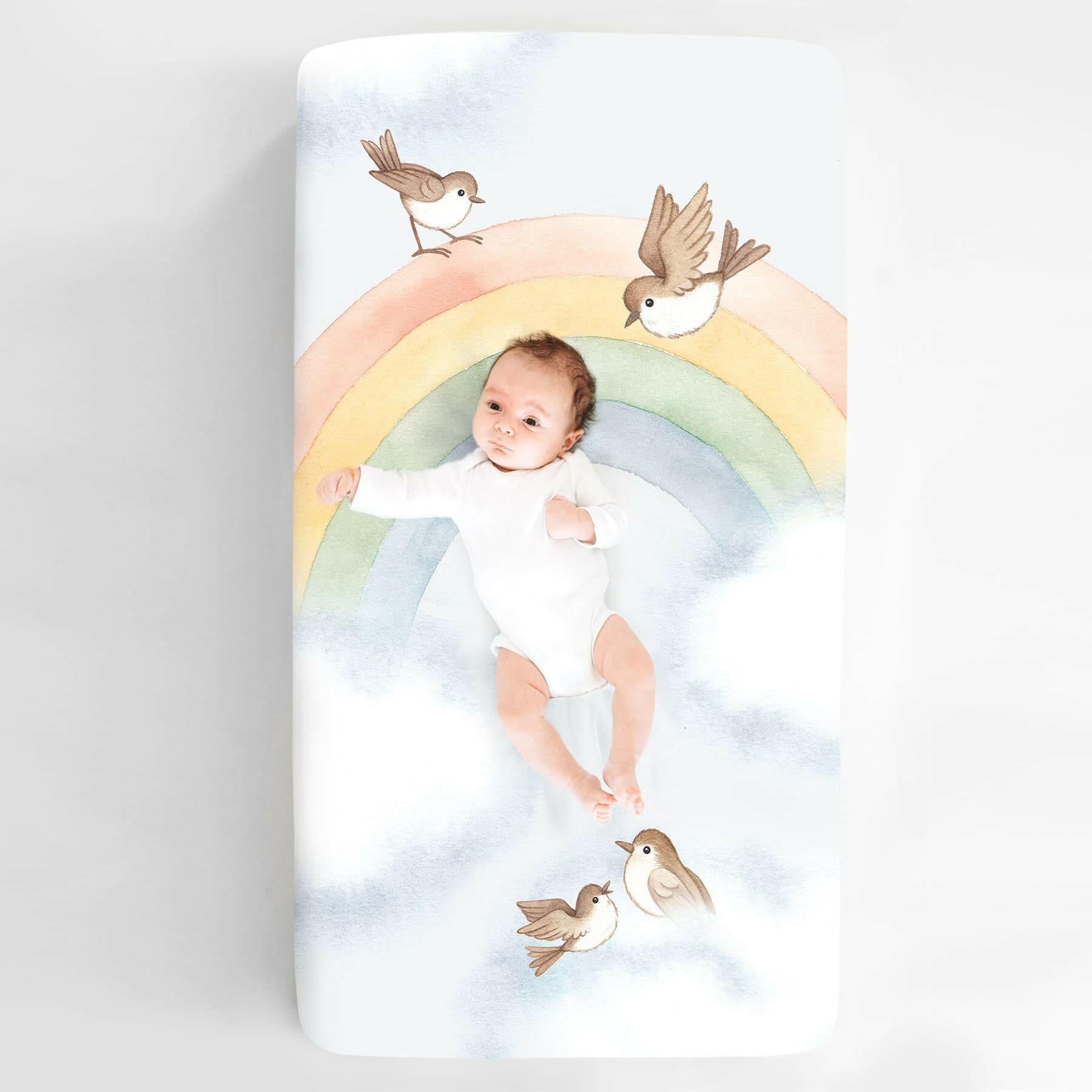 Rainbow and Birds Standard Size Crib Sheet Crib sheets Rookie Humans