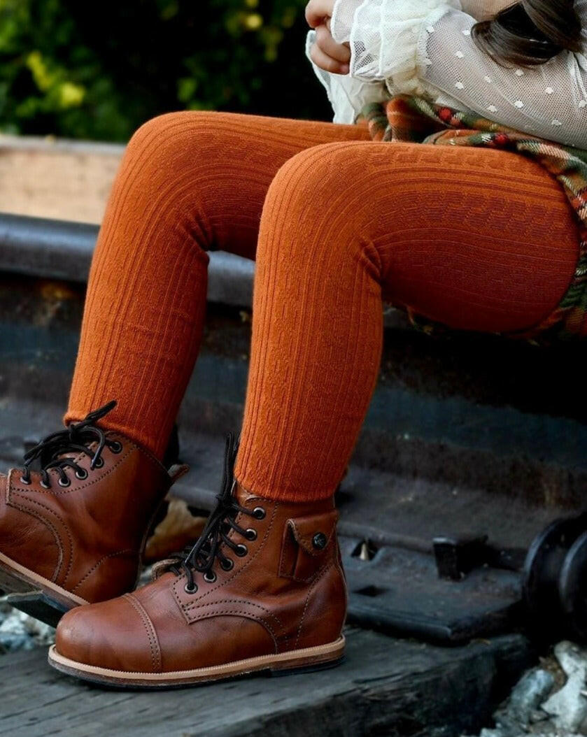 Pumpkin Spice Cable Knit Tights Tights Little Stocking Co