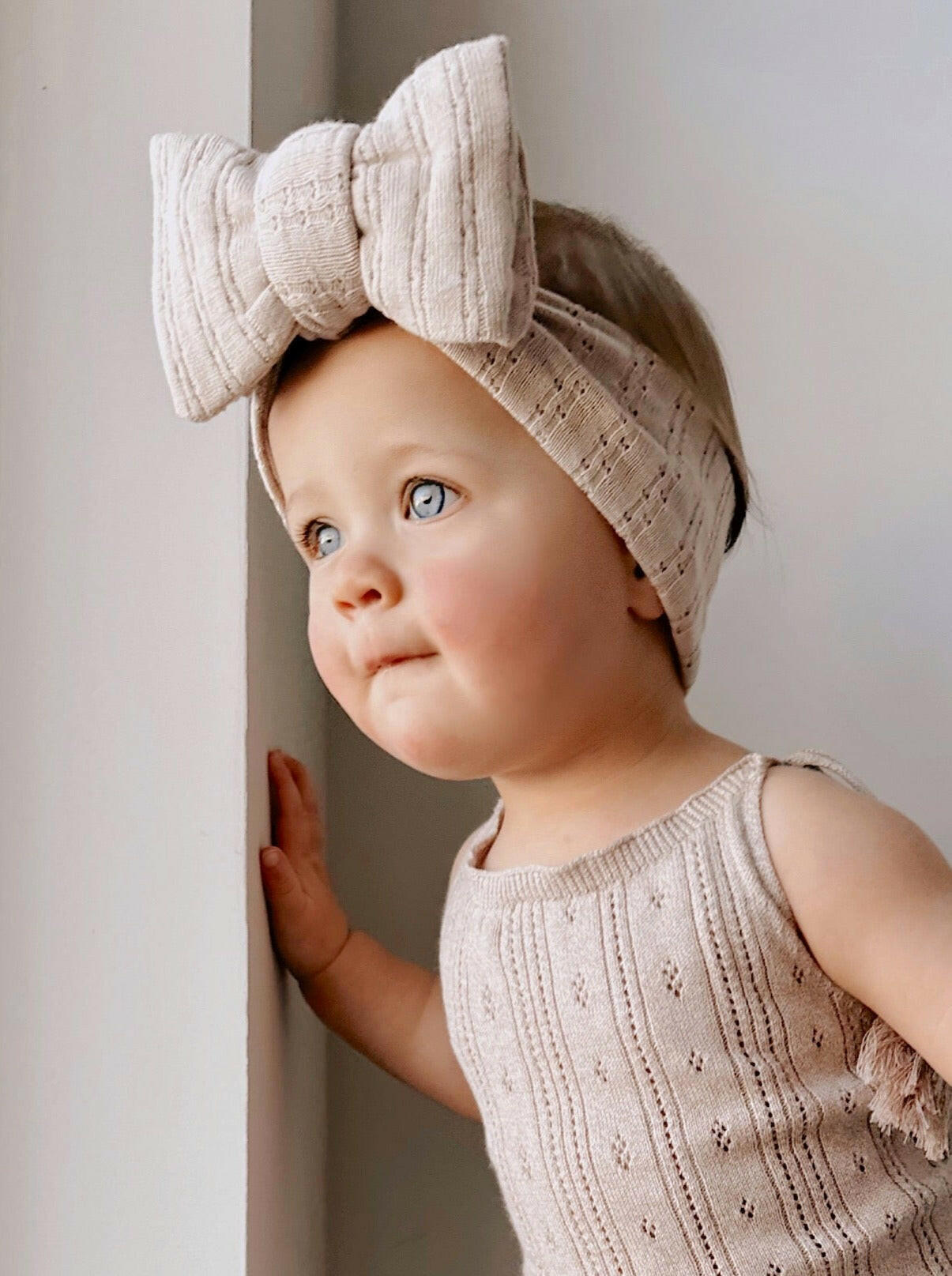 Luna + Luca Pointelle Bow Headband - Beige Luna + Luca