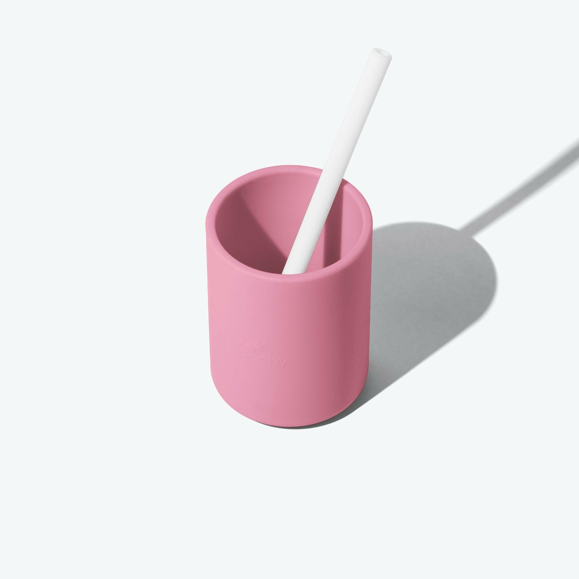 12 oz. Avanchy Large Silicone Toddler Cup - Tumbler Sippy Cups Avanchy Sustainable Baby Dishware Pink Cup with 5 Straws