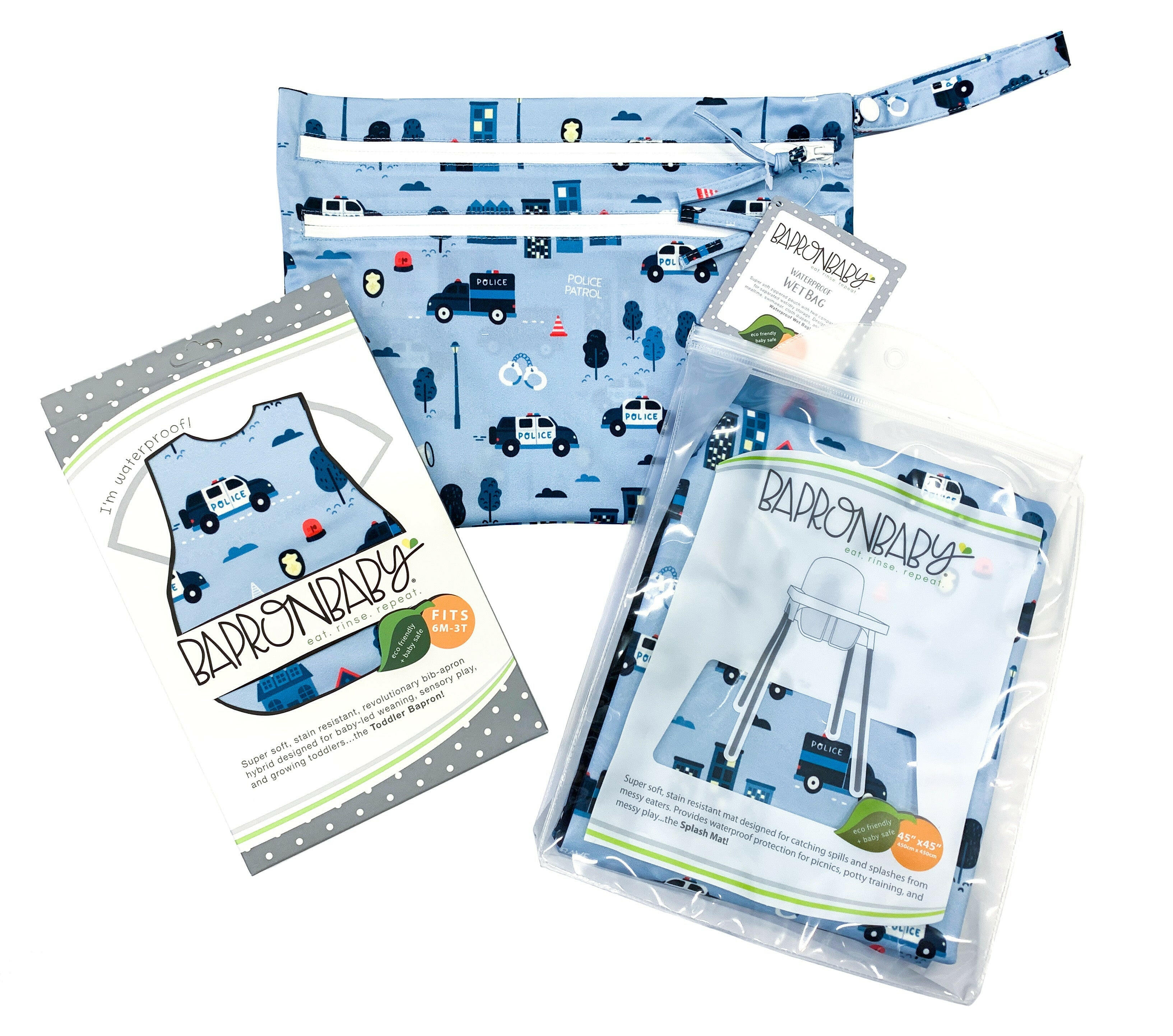 Be Brave - Police Patrol Splash Mat - A Waterproof Catch-All for Highchair Spills and More! BapronBaby