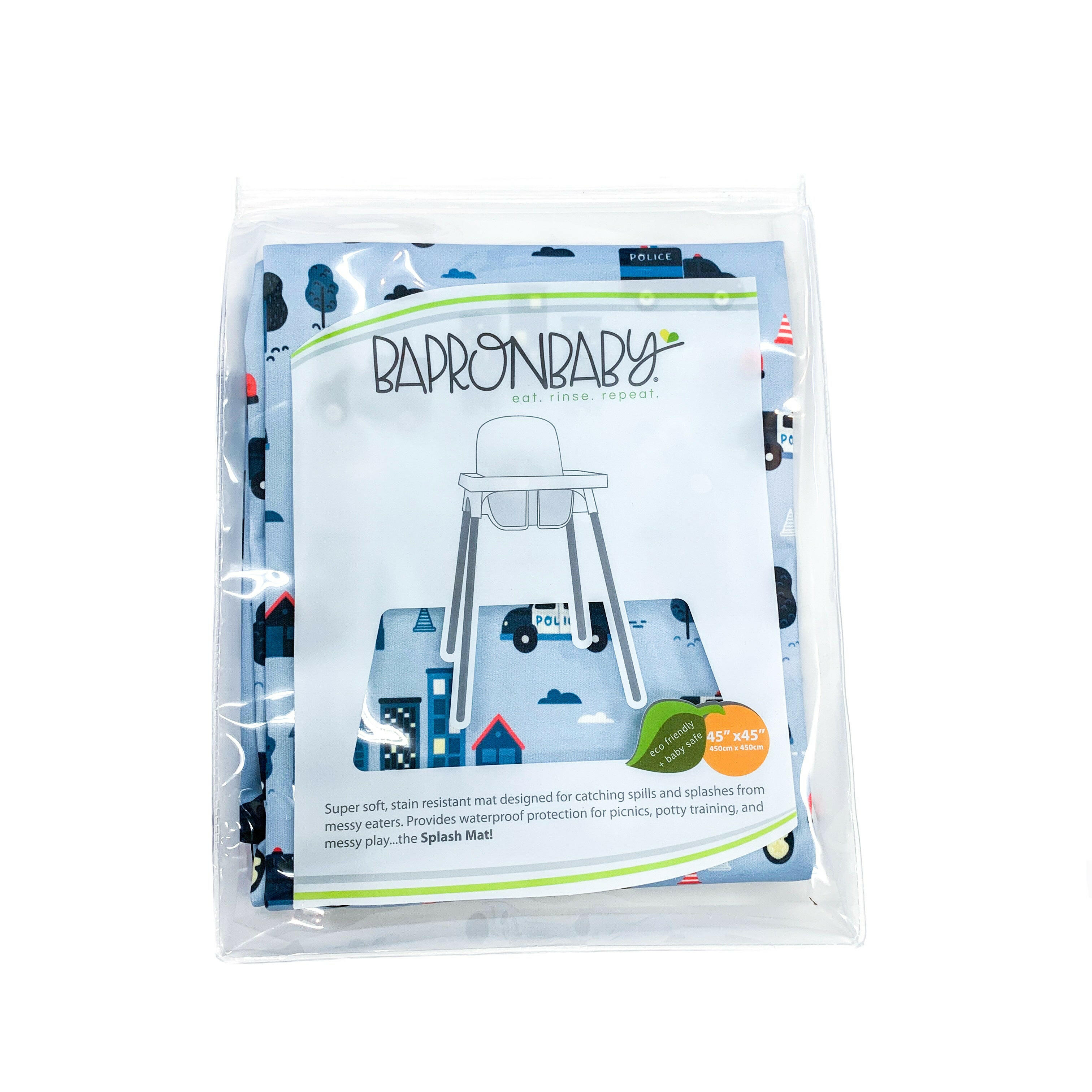 Be Brave - Police Patrol Splash Mat - A Waterproof Catch-All for Highchair Spills and More! BapronBaby
