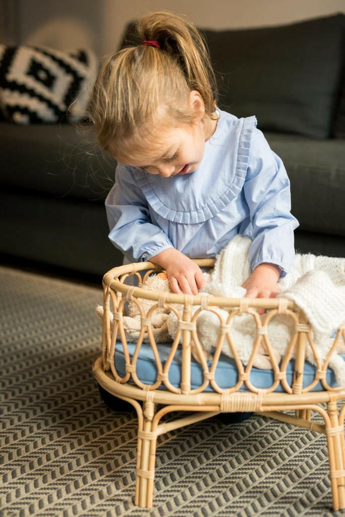 Rattan Toy Doll Crib Doll Furniture Poppie Blue