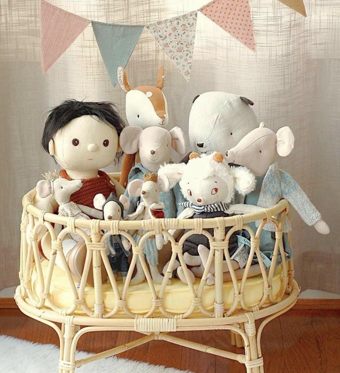 Rattan Toy Doll Crib Doll Furniture Poppie Yellow