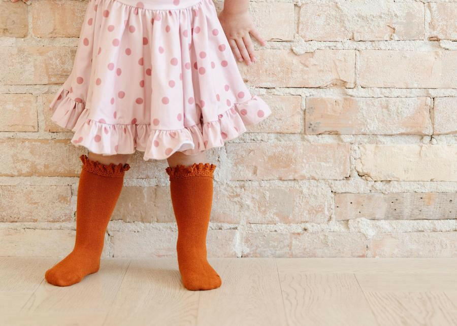 Pumpkin Spice Lace Top Knee High Socks Socks Little Stocking Co