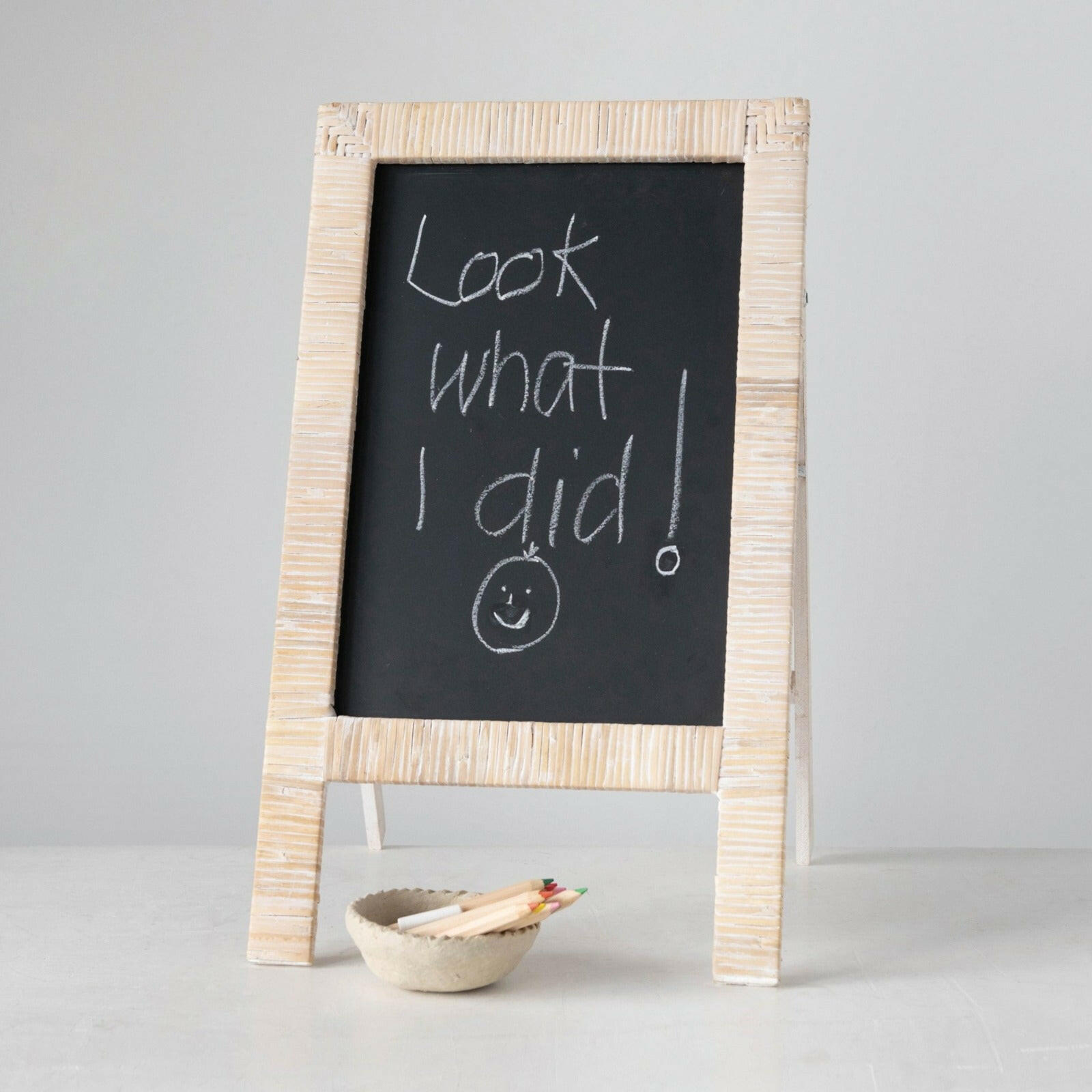 Rattan & Wooden Chalkboard Easel Kids Toys Bloomingville Mini