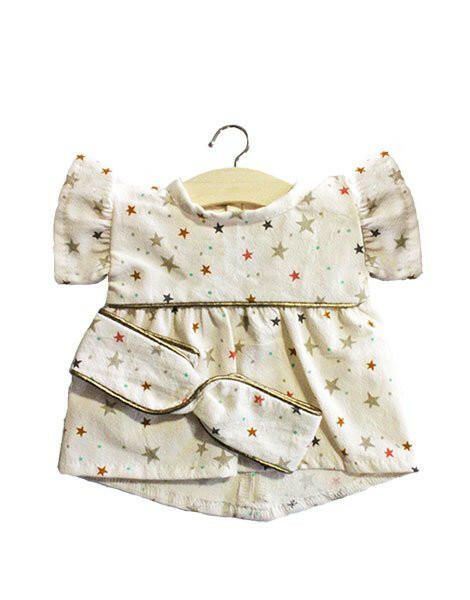 Stars organic cotton Daisy dress, Gold piping and headband Doll Clothing Minikane