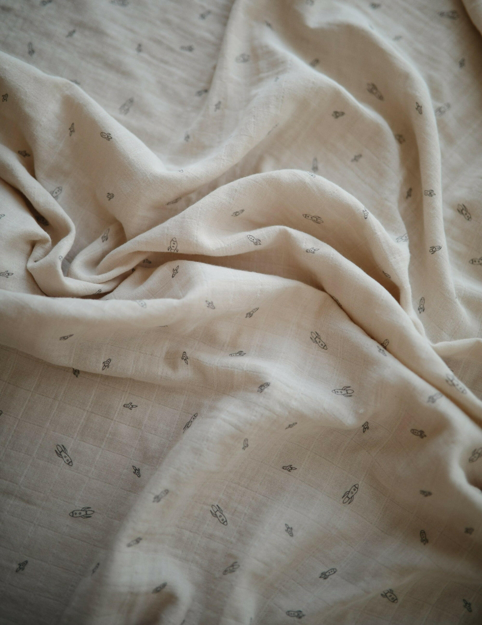 Muslin Swaddle Blanket Organic Cotton - Rocket Ship Baby Essentials Mushie