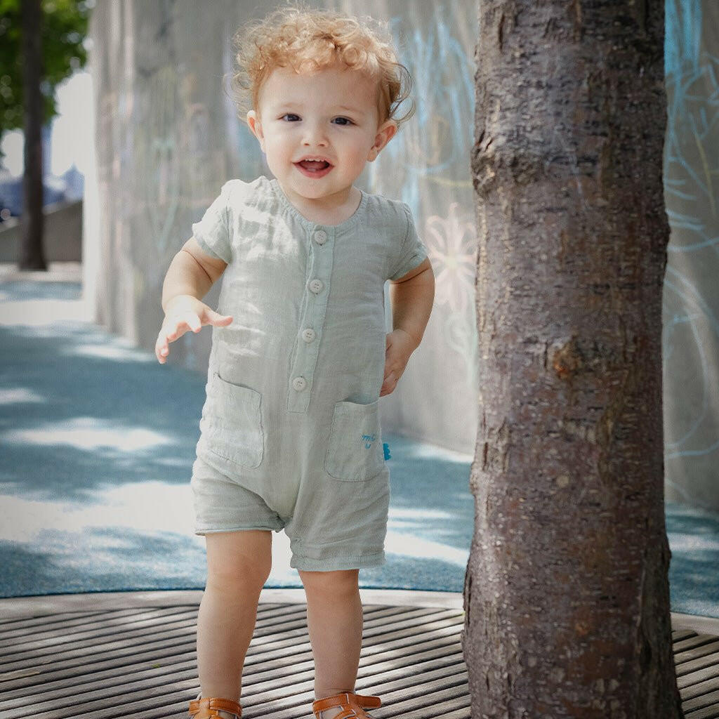 MC Baby Sage Linen Romper romper Mon Coeur
