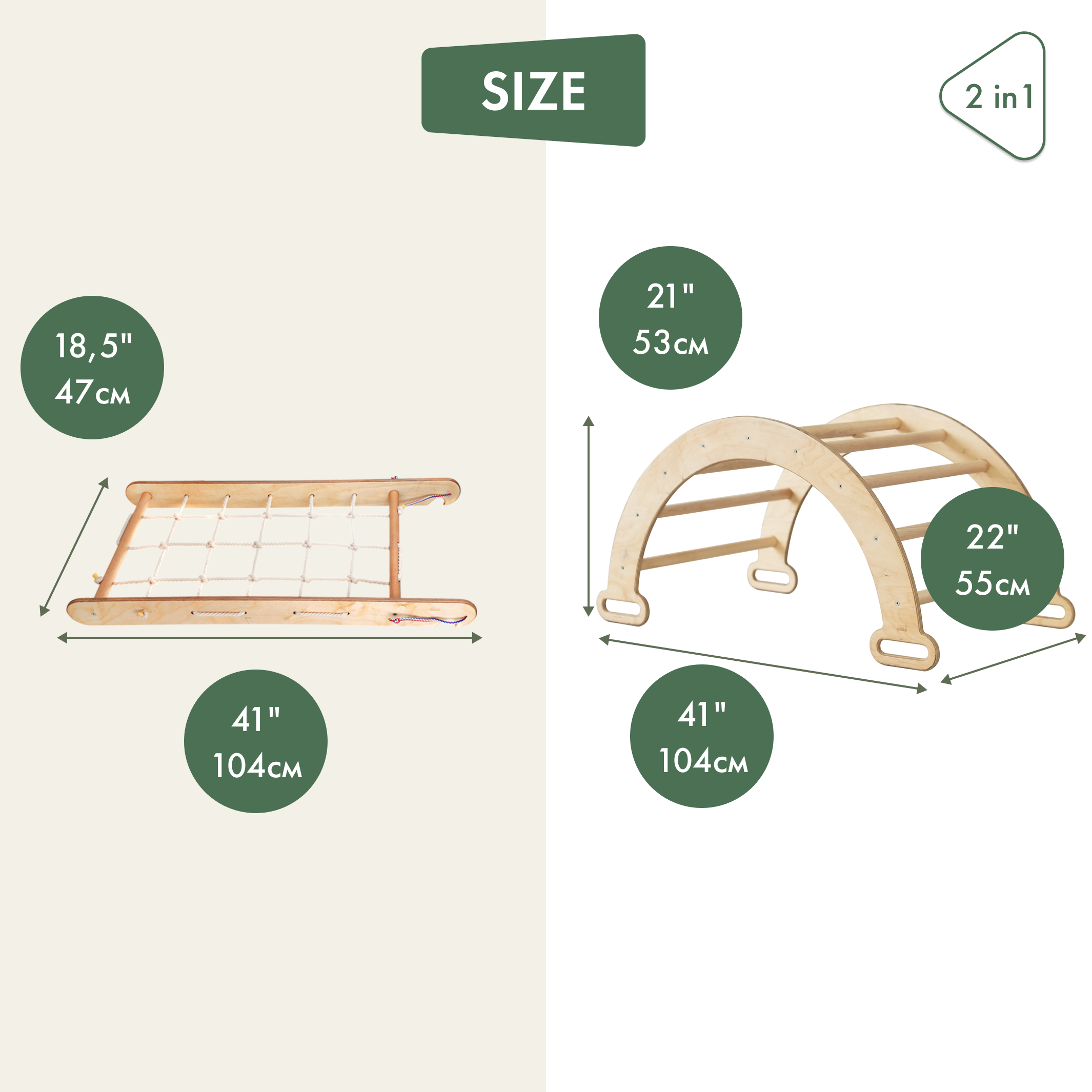 2in1 Montessori Climbing Set: Climbing Arch/Rocker Balance + Climbing Net – Beige 2in1 Playsets Goodevas