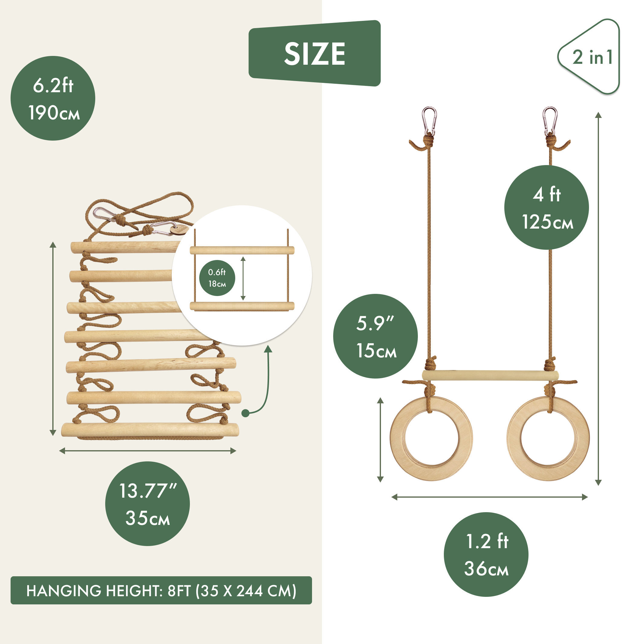 2in1 Swings Set: Trapeze swing bar with rings + Climbing rope ladder 2in1 Swing Set Goodevas
