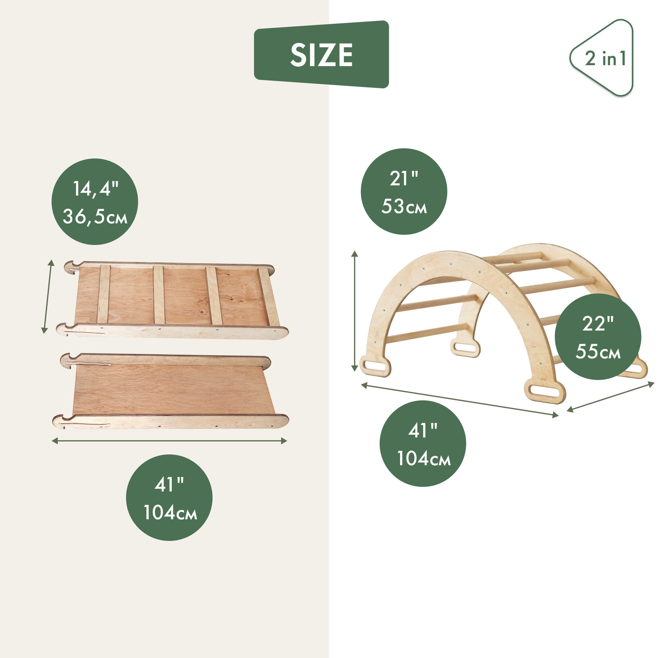 2in1 Montessori Climbing Frame Set: Arch/Rocker Balance + Slide Board/ –  Little Wonder & Co