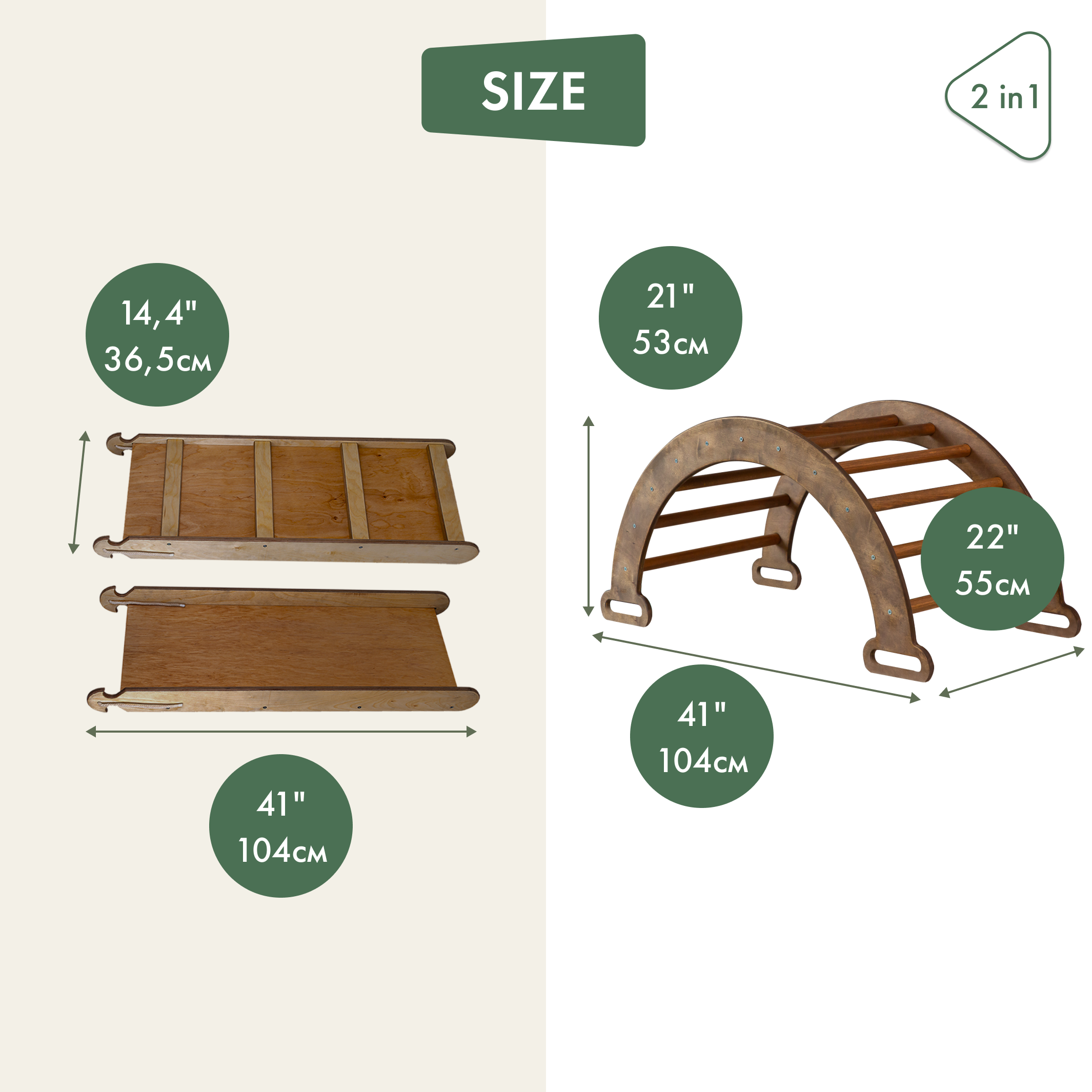 2in1 Montessori Arch Set: Climbing Arch/Rocker Balance + Slide Board/Climbing Ramp 2in1 Playsets Goodevas